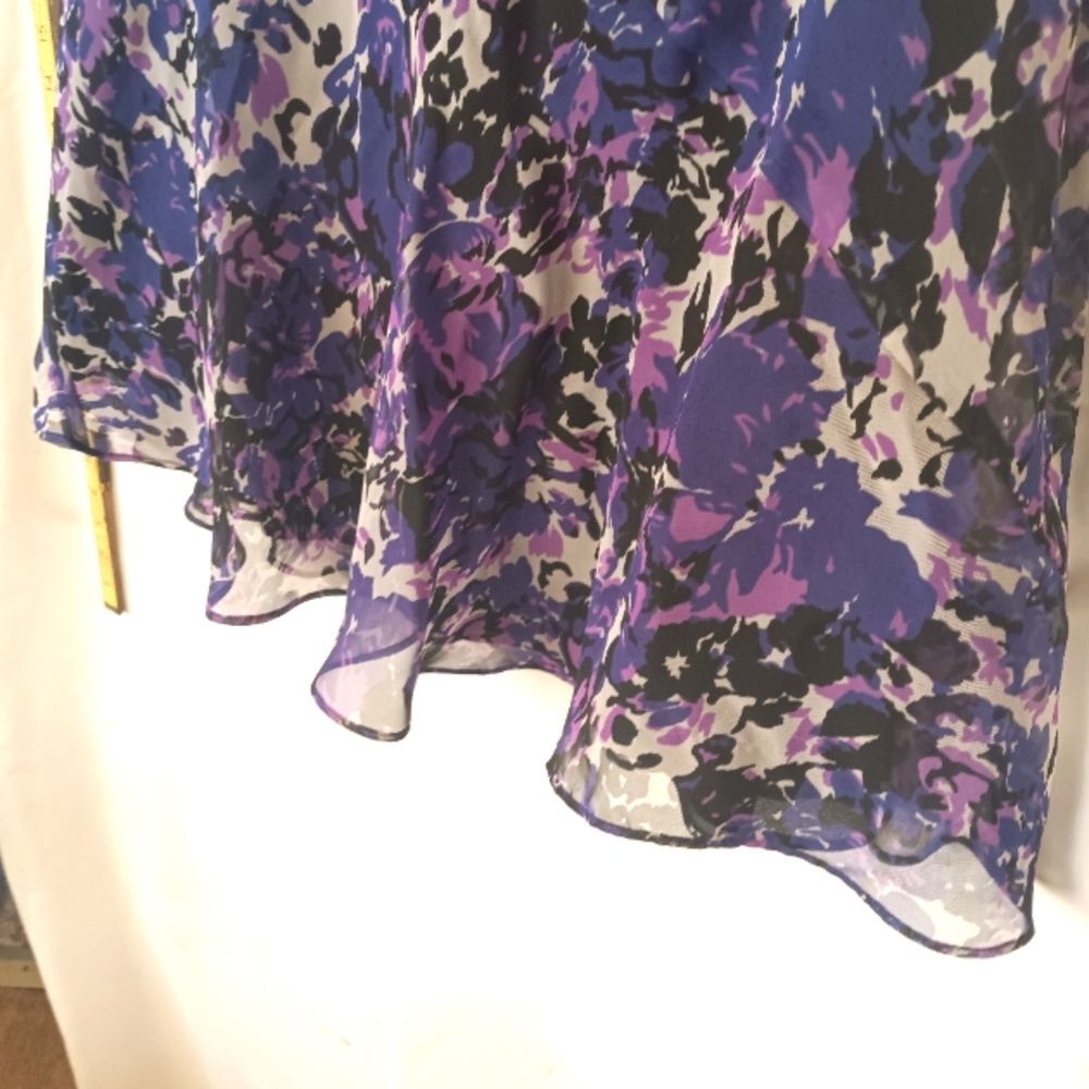 Vintage Purple Floral  Chiffon Flared Hem Fairycore Midi Skirt Sz L - Picture 3 of 3